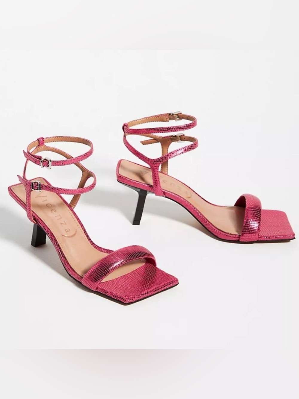 Anthropologie Vicenza Strappy Pink Metallic Size US 7 Square Toe Kitten Heel